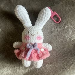 Handmade Crochet Pink Bunny Keychain