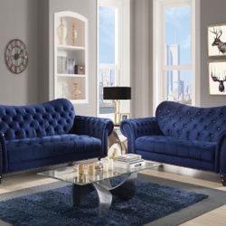 Velvet Tufted Classic Sofa Set with Rolled Arms