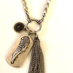 Vintage Silvertone long Necklace With Charms