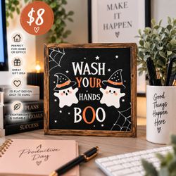 Halloween Ghost Bathroom Wood Sign
