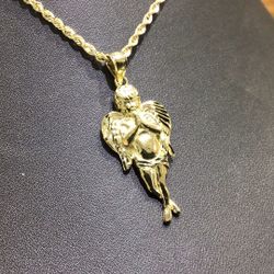 10k Gold Rope Chain Diamond Cuts With 20” Inch Long 2mm Thickness With Pendant 👼 Available In Stock ..