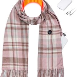professional Heated Scarf for Women, Rechargeable Neck Warmer with Battery for Winter Cold Weather, Pink Plaid