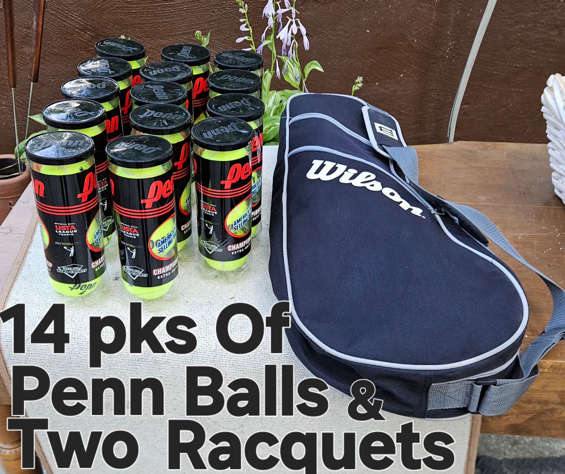 Two Pre-Owned Tennis Racquet&14 Pks of Penn Tennis Balls(3 ×14)/Wilson Carrying Bag with shoulder strap