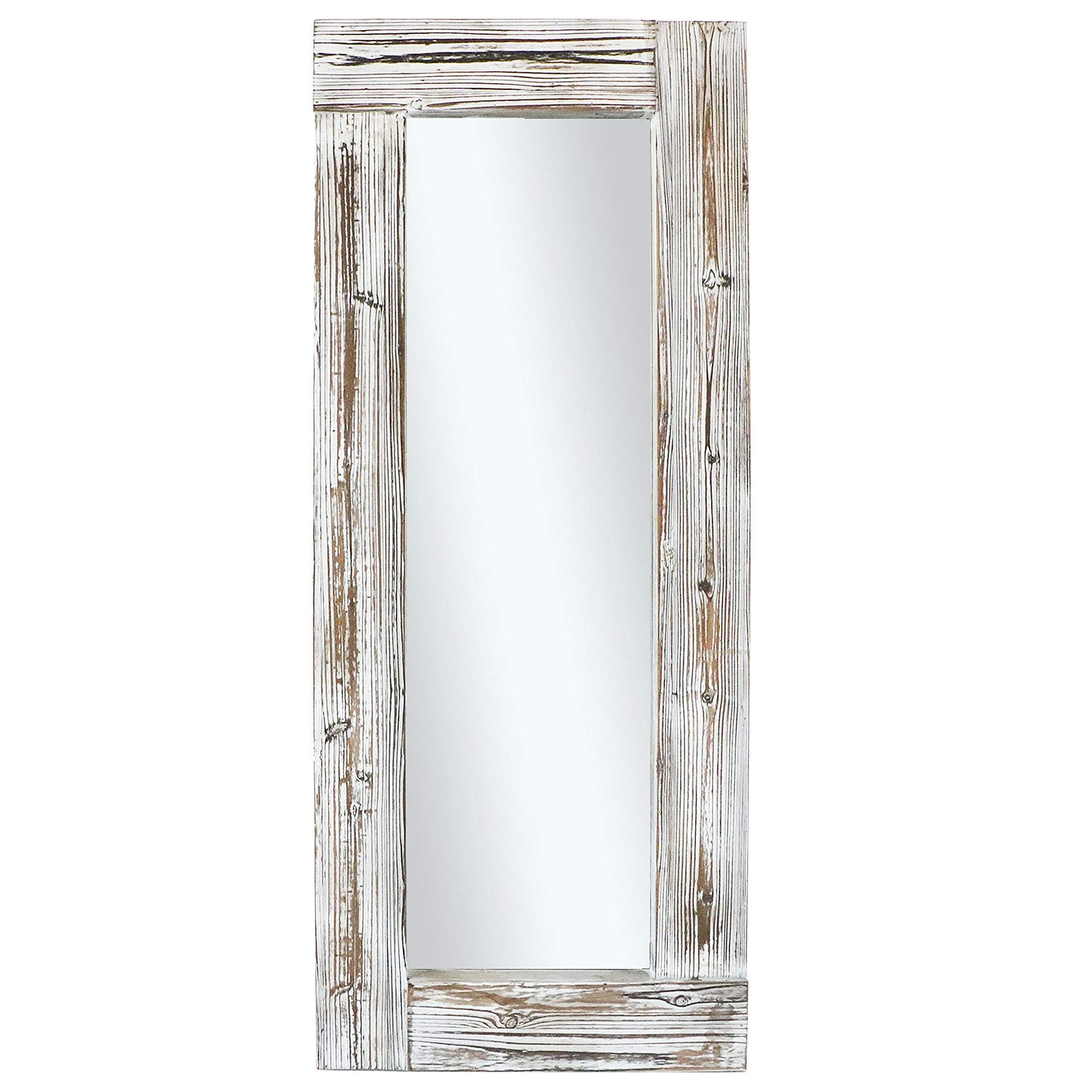Barnyard Designs Decorative Long Wall Hanging Mirror Rustic Vintage Farmhouse White Washed Wood Mirror Wall Decor 58” x 24”