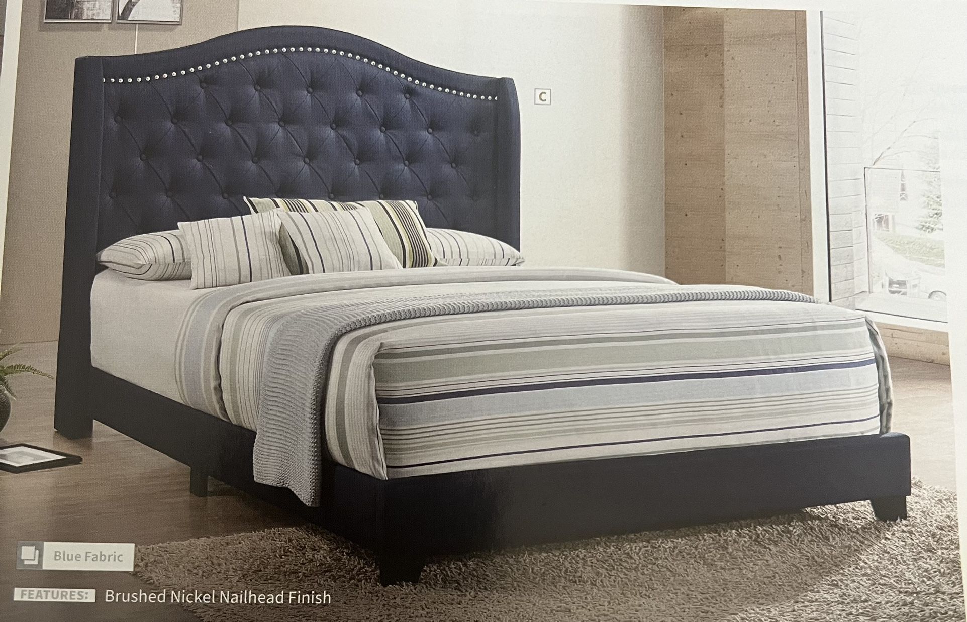 Brushed Nickel Nailhead Queen