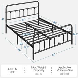 Classic Metal Platform Bed Frame Mattress Foundation with Victorian Style Iron-Art Headboard/Footboard/Under Bed Storage/No Box Spring Needed/Queen Si
