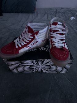 Vans Palm Angels Red High-Top Skateboarding Shoes for Men Classic Style