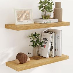 32" W x 9.3" D Floating Shelves, Rustic Wood Deep Shelves, Oak, 2 Pack