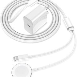 Apple Watch Charger，Upgraded 2 in 1 iPhone and iWatch Wireless Magnetic Fast Charging Cable 6FT with USB-C Charger Block Compatible with Apple Wa