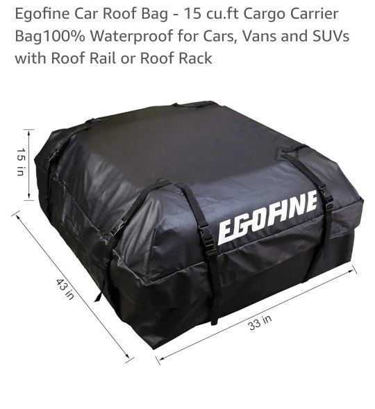 Car Roof Bag - Cargo Waterproof For Cars, SUVs and Vans - Roof Rail or Roof Rack