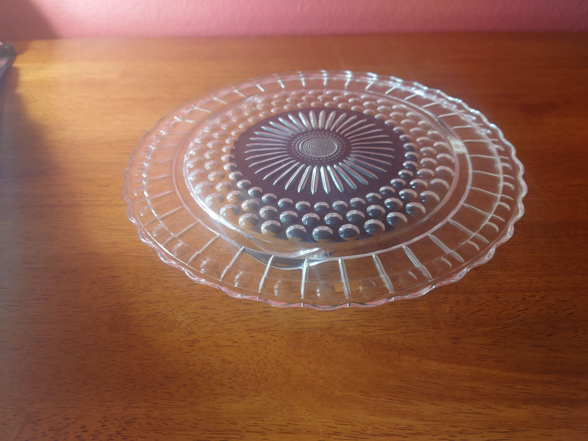 Vintage Federal Glass Footed Sunburst Cake Plate