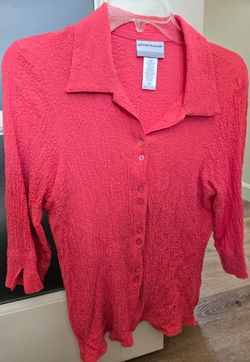 Womens Alfred Dunner Button Front Crinkle Fabric Blouse Coral Size MP (Petite) Preowned