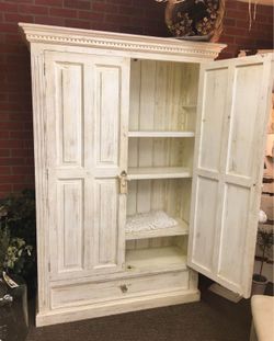 Vintage White Armoire / Solid Wood TV Hutch