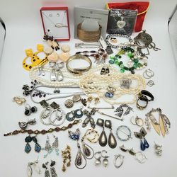 Costume Jewelry Lot- Pendants, Necklaces & Earring Vintage Silver Gold Wearable 