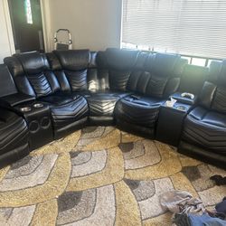 Black Leather Sectional 