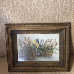 CUADRO ANTIGUO DE MADERA Y PINTURA 