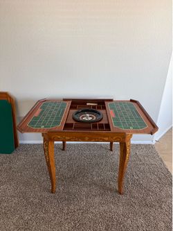 1960s Italian Inlaid Wood Multi Game Table With Roulette, Checkers/Chess, Backgammon