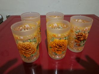 5 VINTAGE ORANGE JUICE GLASSES