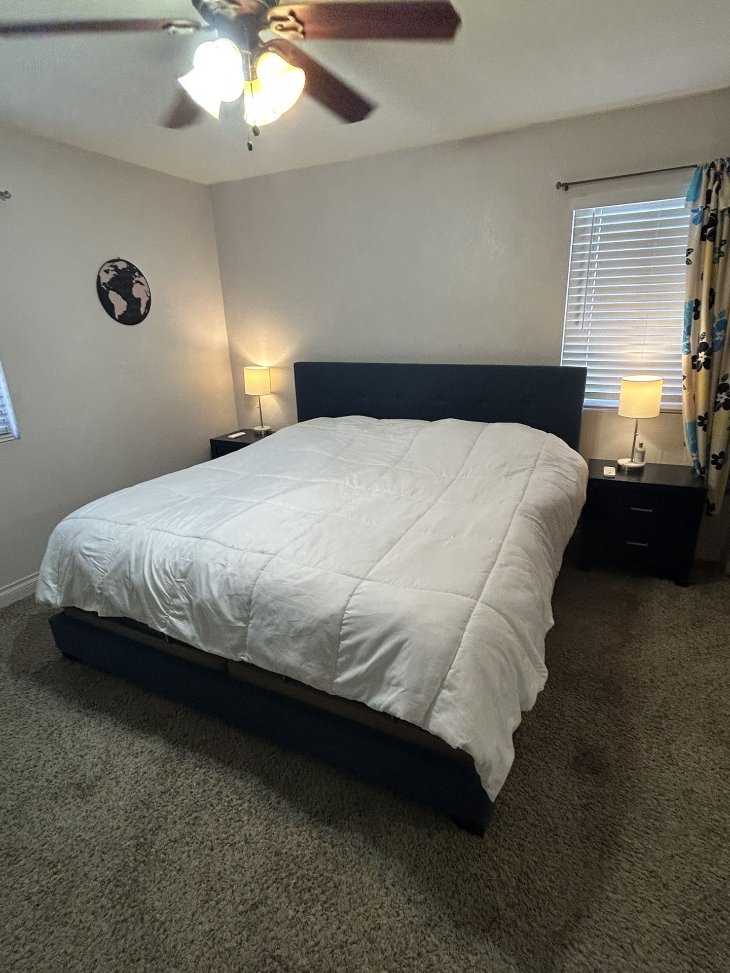 Bed Frame (king) Headboard and 2 Nightstands