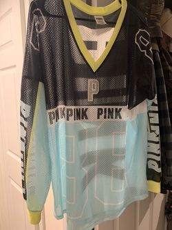 Victoria Secret PINK Sporty Long Sleeve Jersey #86 CUTE 🩵💛🖤
