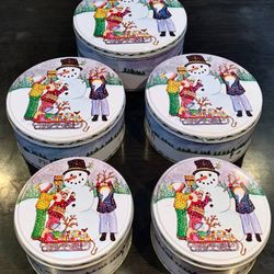 🎄⛄️ Set of 5 Christmas Round Tin Containers with Lids, 1 XL, 2 Large, 2 Medium (brand new)