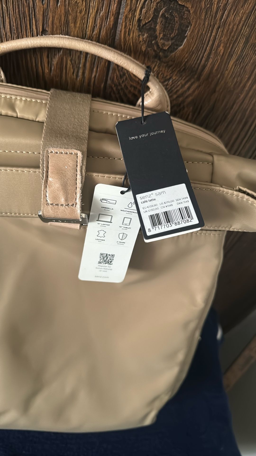 Senz Sam Commuter Backpack In Latte Brown Waterproof NWT 170$ display picture 1