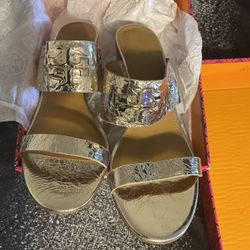 Tory Burch Metal Crinkle Sandals 10.5