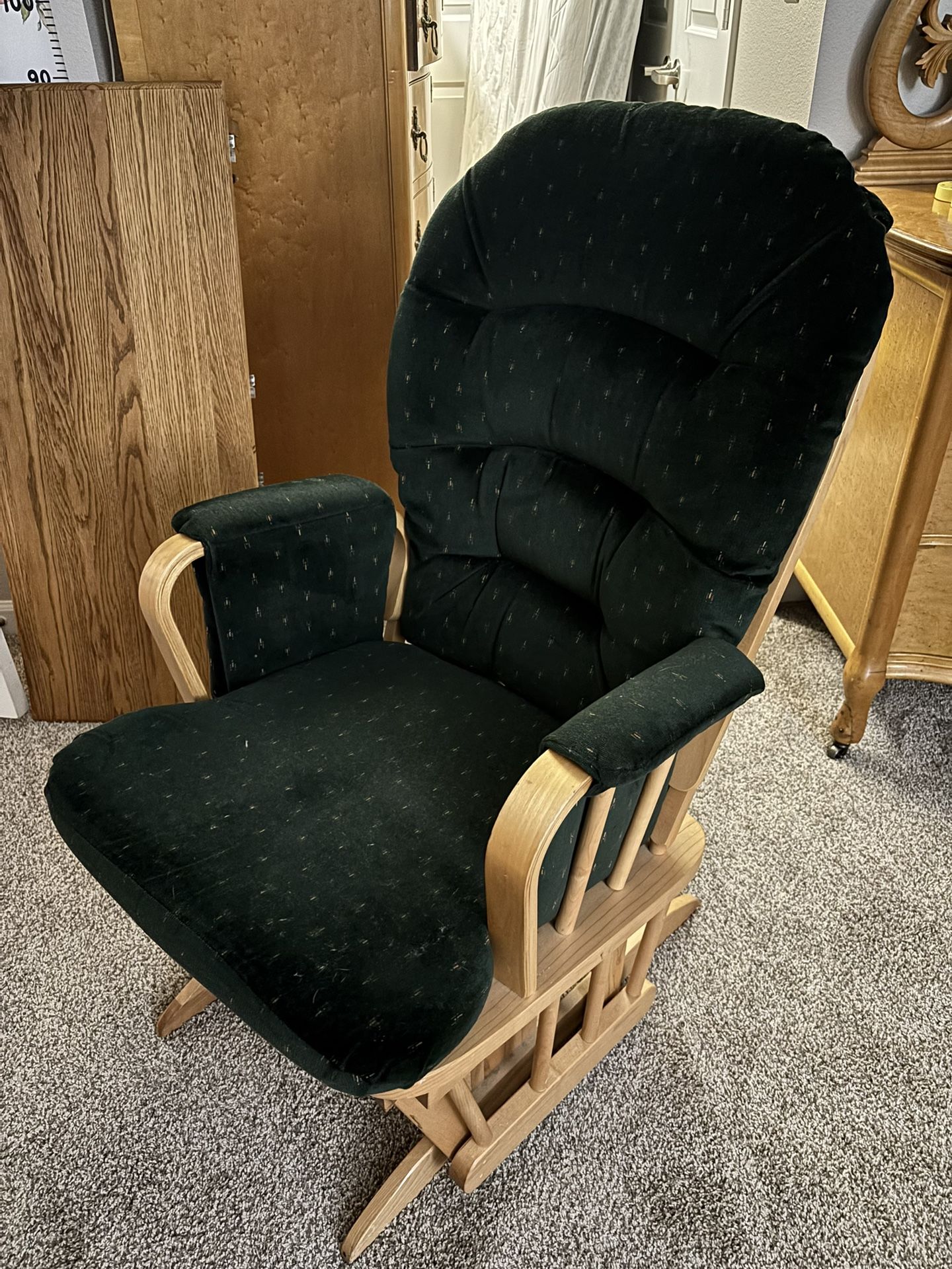 Green-Patterned Wood Rocking Chair