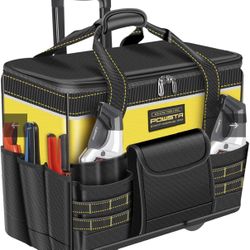 21" Rolling Tool Bag with Wheels,Portable Waterproof Large Tool Storage Bag Organizer with Adjustable Aluminum Telescoping Handle for Repairman Electr
