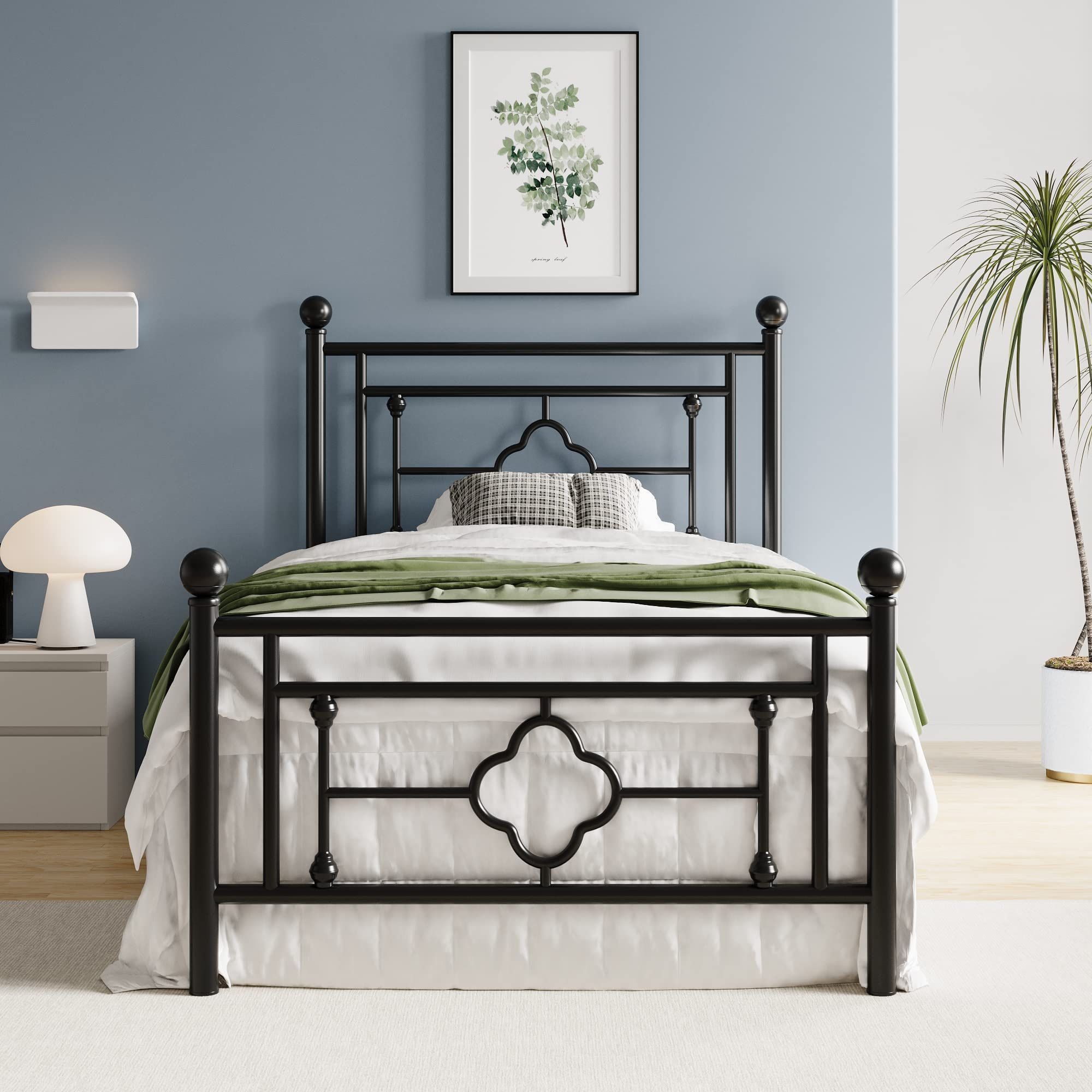 New 14 Inch Twin Size Metal Platform Bed Frame, Vintage Victorian Style,  Wrought Iron
