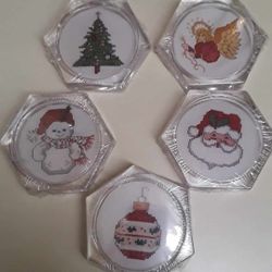 NEW 5 piece lot drink coasters counted cross stitch Christmas kits $10 FIRM