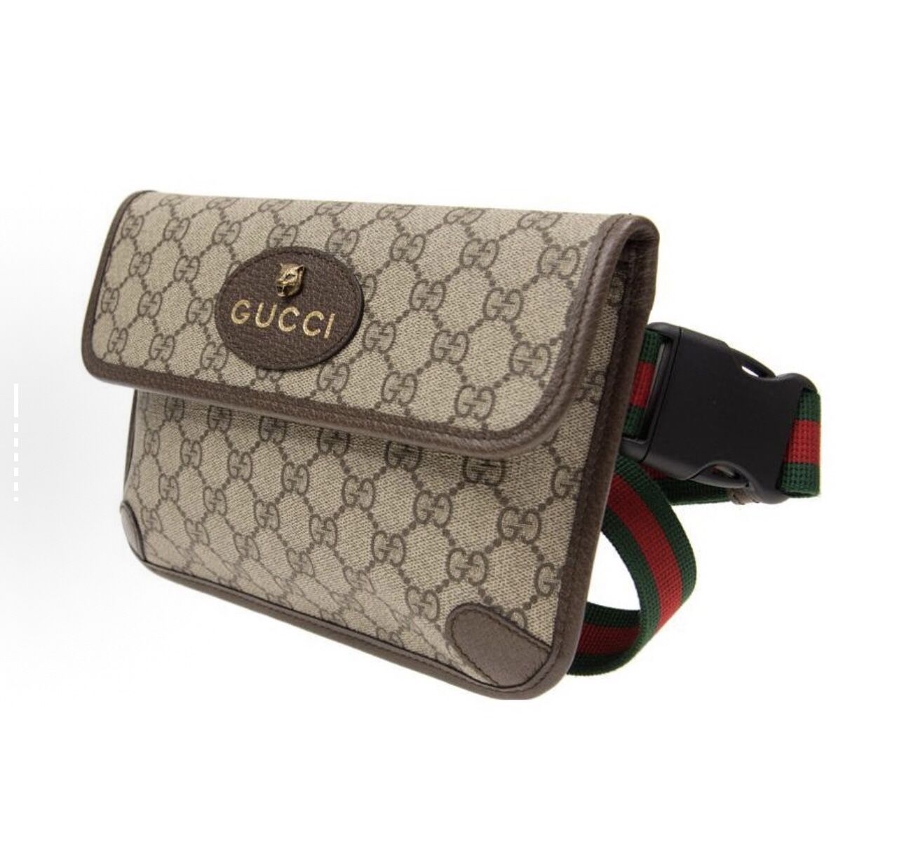 GUCCI Neo Vintage Series Gold-plated Logo Old Flower Full Print Tiger Head Decorative Striped Shoulder Strap Canvas Patchwork Mailer(57)86