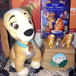 Disney Lady & the Tramp LADY Plush Plushie, DVD movie & Lady Tramp Scamp Figures