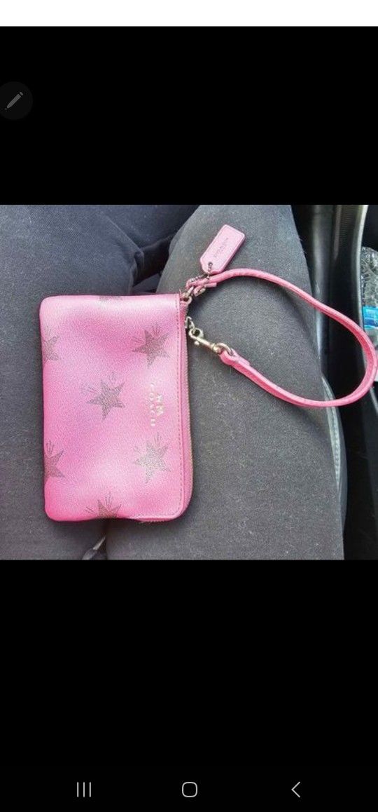 Coach Pink Star Leather Wristlet 