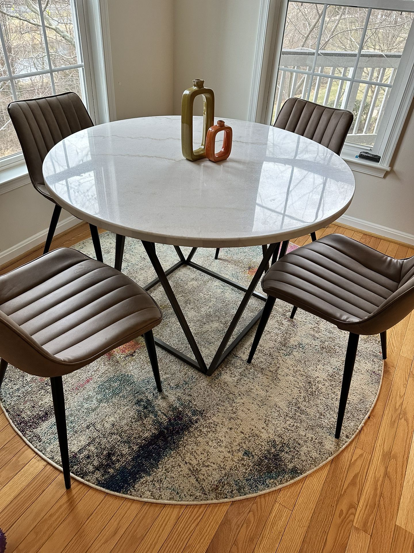 Marble Round Dining Table 4 Chairs
