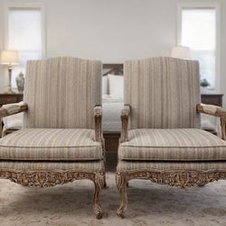 Solid Wood Carved Accent Chairs (Pair) – Vintage Style