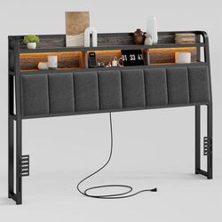 Ergonomic Headboard for Queen Size Bed with 2-Tier Storage, Upholstered Headboar