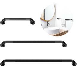 3 Pack Bathroom Grab Bar for Commercial, Munzong Black Shower Grab Bar, Handicap Balance Bar,Anti Slip Safety Hand Rail for Elderly Injury Senior Assi
