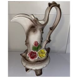 Vintage/ Antique Capodimonte Porcelain Ewer/ Pitcher/ Vase, 15 3/4”