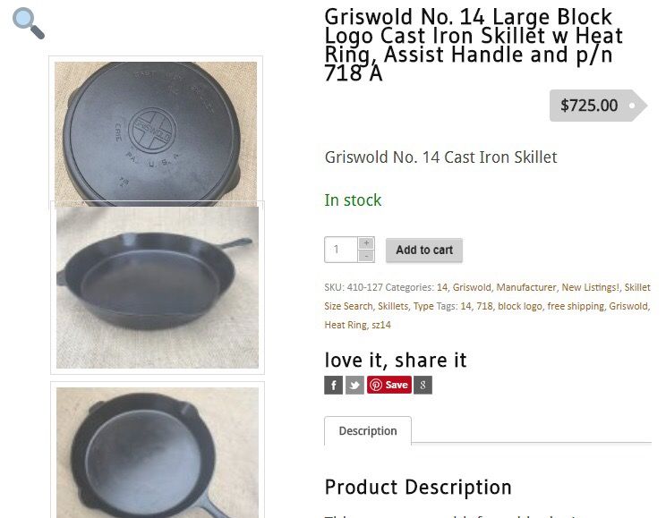 Newest cast iron piece. A Griswold #14 Skillet Large Block Logo