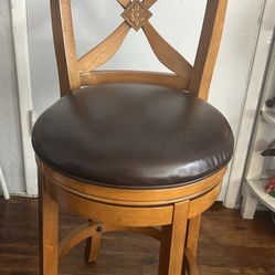2 Wooden And Leather Swivel Counter Bar Stool Chair  $ 35Each Or 60 Both 