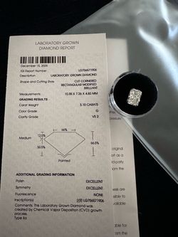 3.10 CT IGI Certified Lab Grown Radiant Diamond – G/VS2 – Excellent Polish & Symmetry