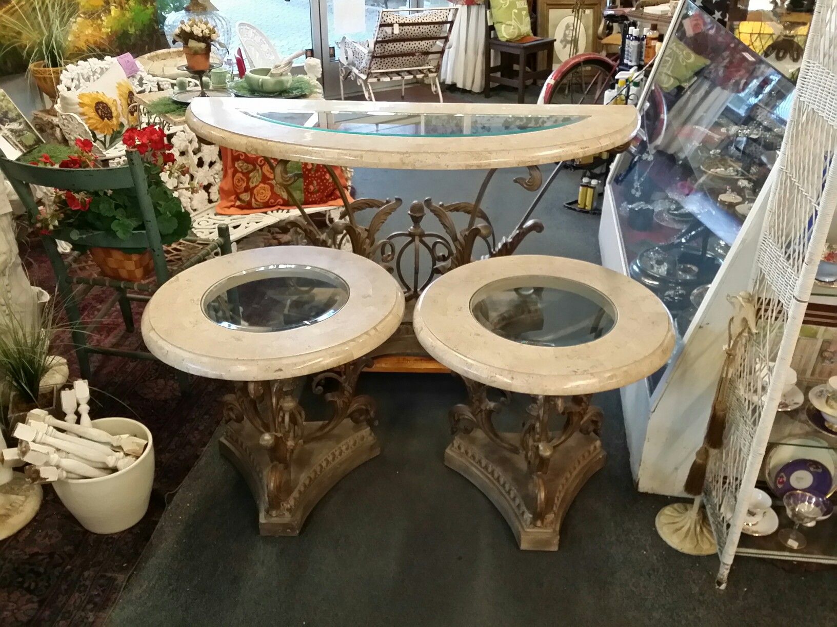 Nice entry console table and 2 end tables nice looking heavy