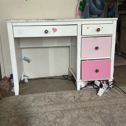 Little White And Pink Desk  42 In Wide x 21 Depth x31 Inches Tall