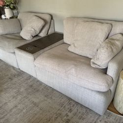 Beige Couch With Storage And Wireless Charging 