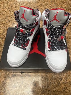 Air Jordan 5 Retro White Red Sneakers