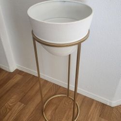 Gold Plant Stand & Planter