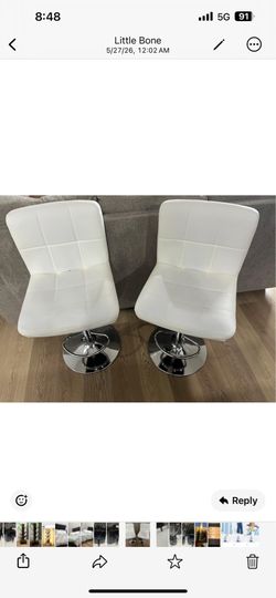 Set of 2 White Adjustable Swivel Bar Stools