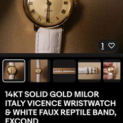 Women 14 K Watch made in Italy with Swiss movement with white leather band