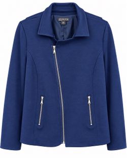 Covington Woman Blue Asymmetric Zip Moto Style Jacket, Plus Size 2X